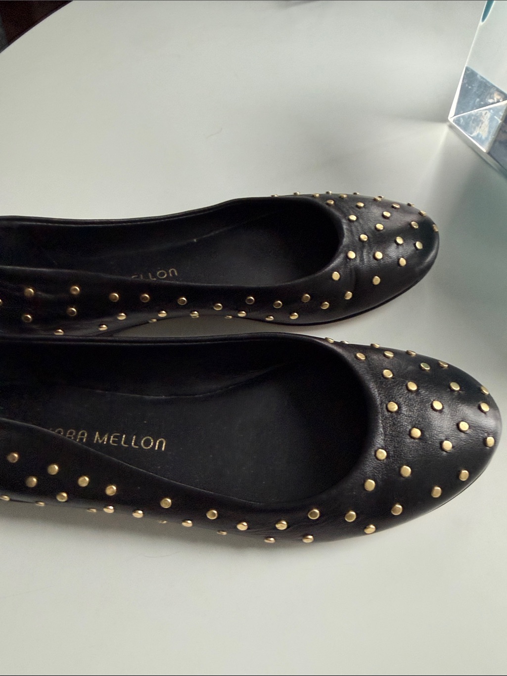 Tamara Mellon Black Studded Leather Ballet Flats Size 36 Worn Once Euc — image 2 of 8